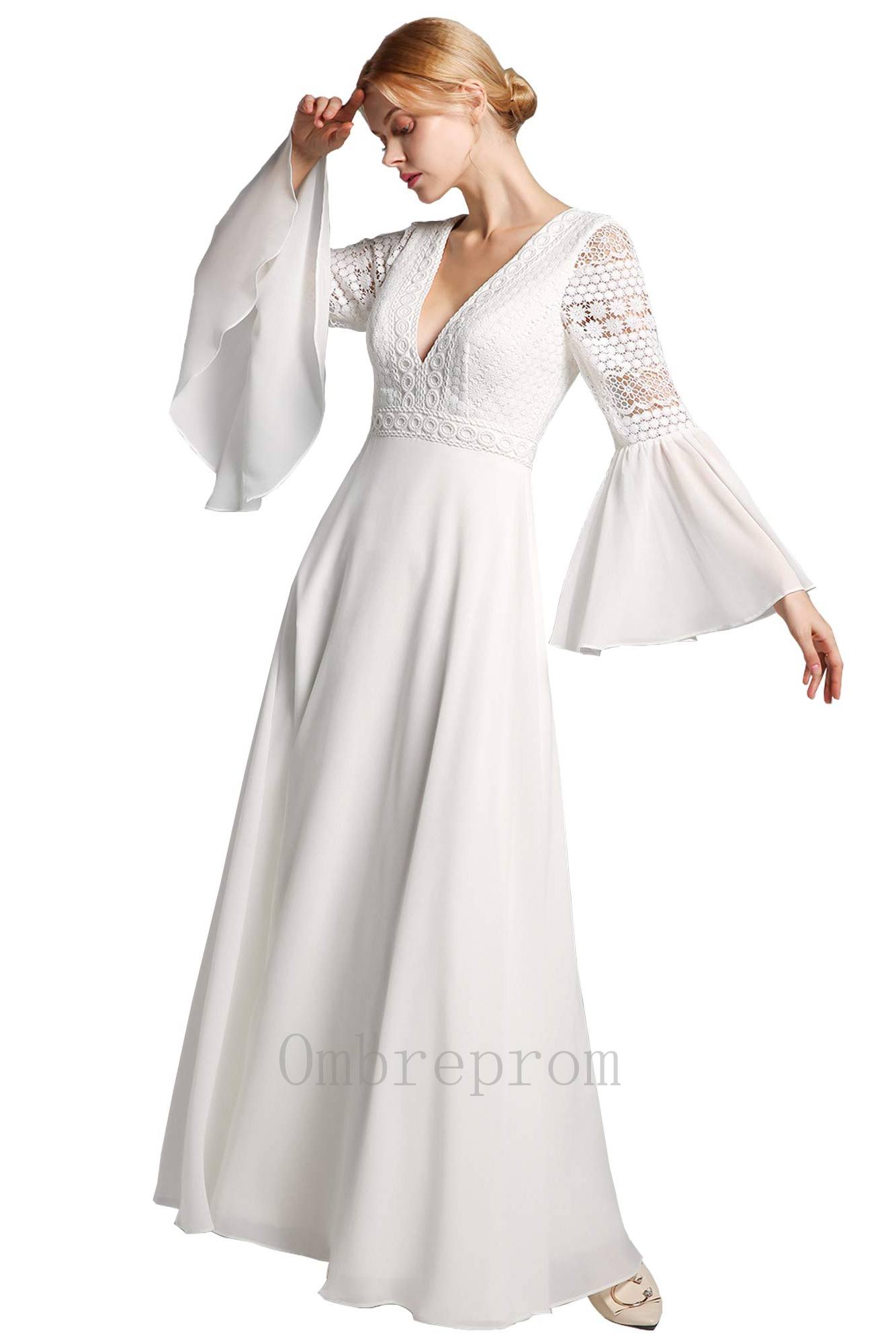 Ombreprom Wedding Dress Boho Long Sleeves Lace Chiffon Zipper Back Beach Bridal Gown Ombreprom Wedding Dress Boho Long Sleeves Lace Chiffon Zipper Back Beach Bridal Gown