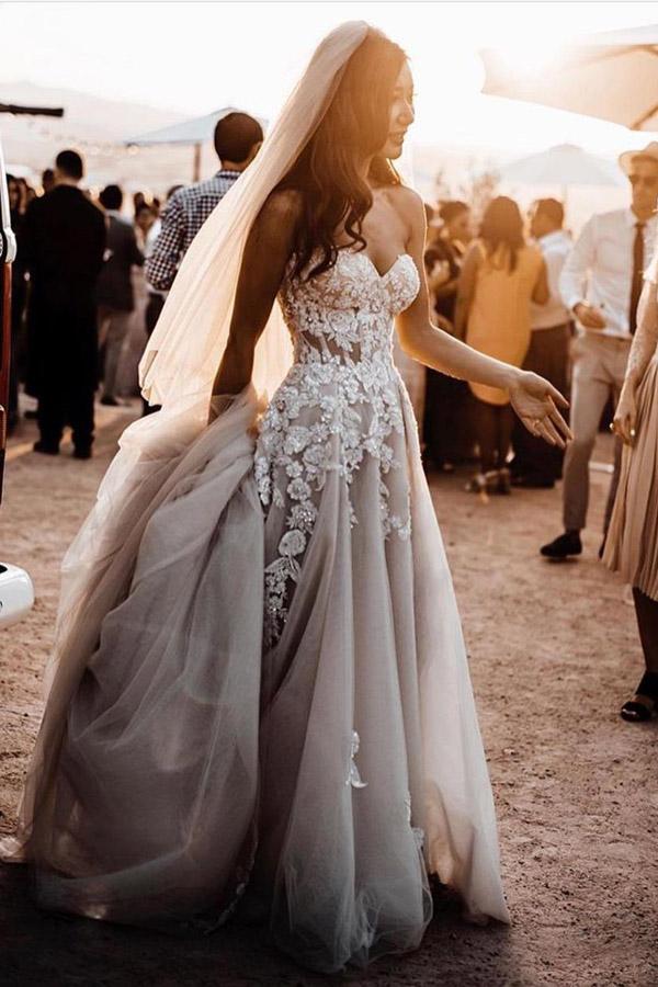 Ombreprom Wedding Dress Gorgeous Sweetheart Front Split Tulle Bridal Gown with Appliques Ombreprom Wedding Dress Gorgeous Sweetheart Front Split Tulle Bridal Gown with Appliques