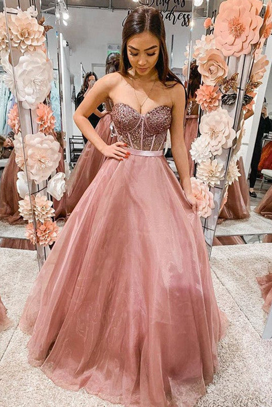 Sweetheart Popular Evening Party Dresses A Line Long Beaded Prom Dress Sweetheart Popular Evening Party Dresses A Line Long Beaded Prom Dress