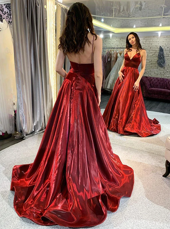 Chic Sleeveless Burgundy A-line Spaghetti Straps Long Prom Dresses Chic Sleeveless Burgundy A-line Spaghetti Straps Long Prom Dresses