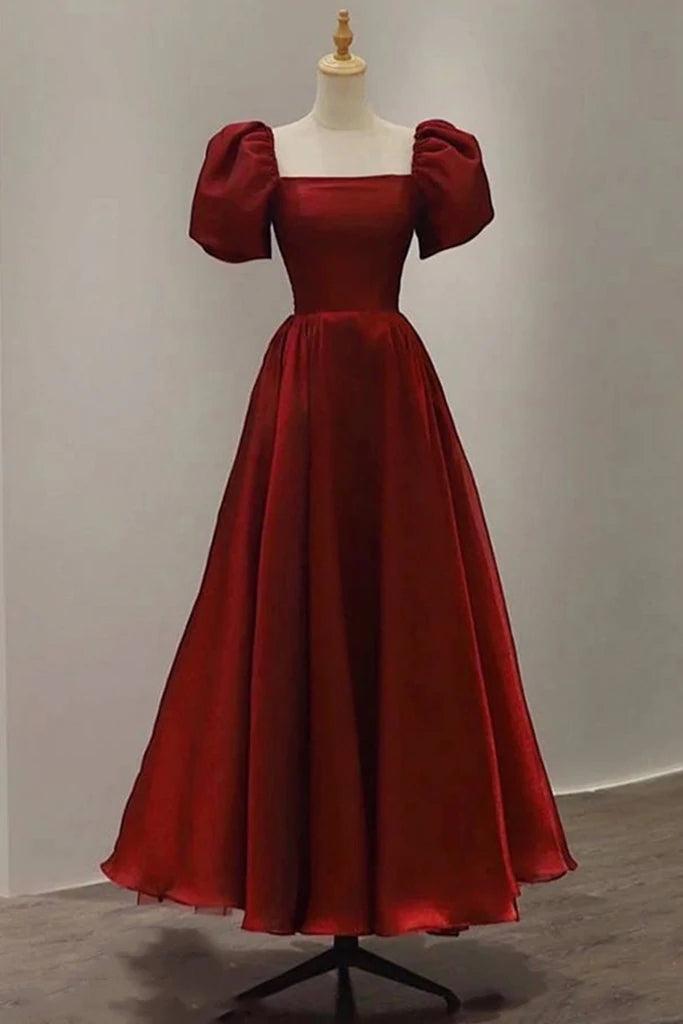 Burgundy A-line Satin Vintage Women Dresses Long Prom Dresses Burgundy A-line Satin Vintage Women Dresses Long Prom Dresses