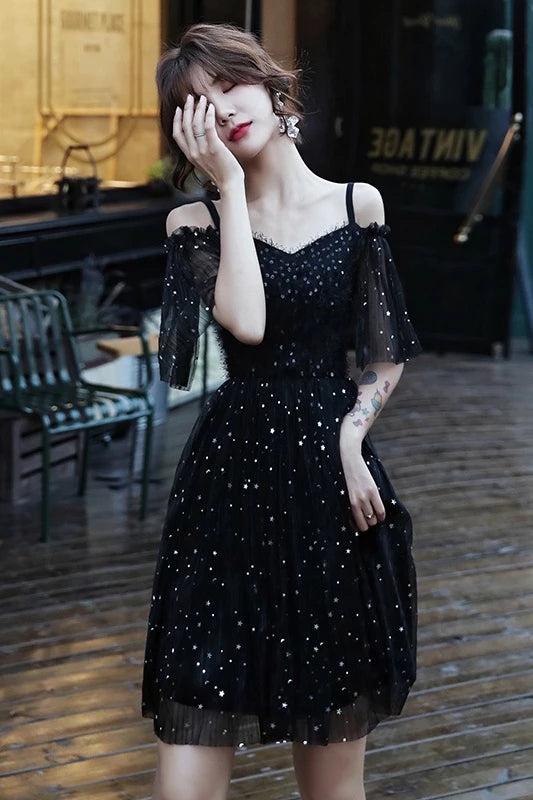 Ombreprom Homecoming Dress Off-The-Shoulder Black Sparkly Ombreprom Homecoming Dress Off-The-Shoulder Black Sparkly