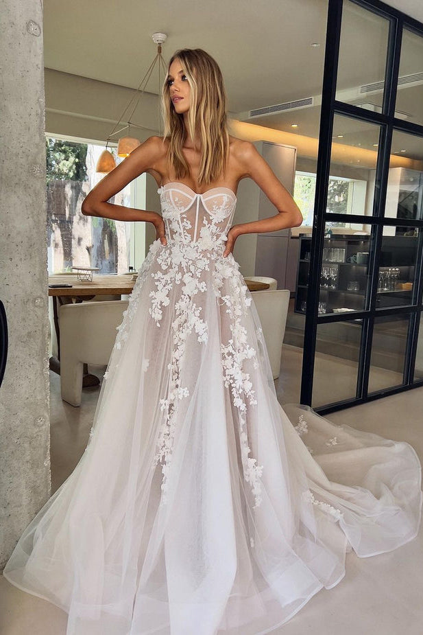 Fairy A Line Sweetheart Tulle Wedding Dresses with Appliques Fairy A Line Sweetheart Tulle Wedding Dresses with Appliques