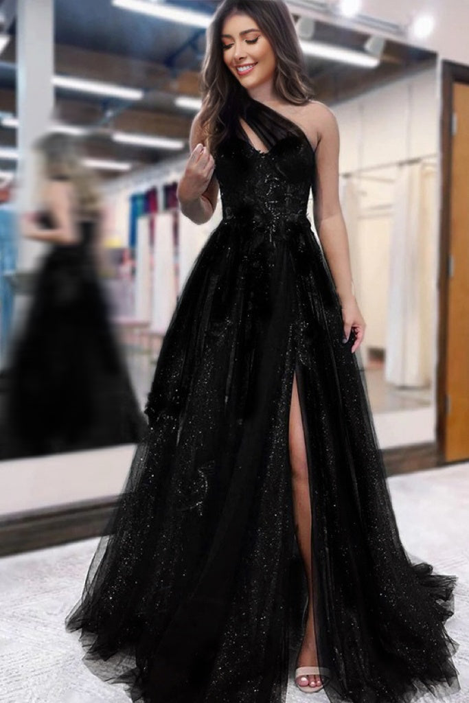 Formal Dresses One Long Sleeve Black Dress Black A-Line One