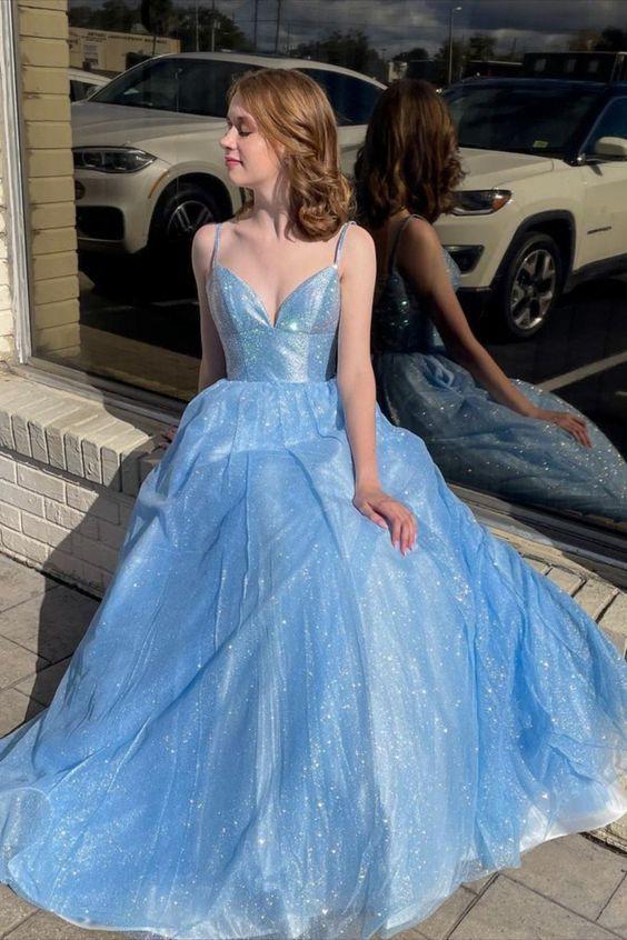 Sky Blue A-line Princess Spaghetti Straps Long Formal Evening Dresses Prom Dresses Sky Blue A-line Princess Spaghetti Straps Long Formal Evening Dresses Prom Dresses