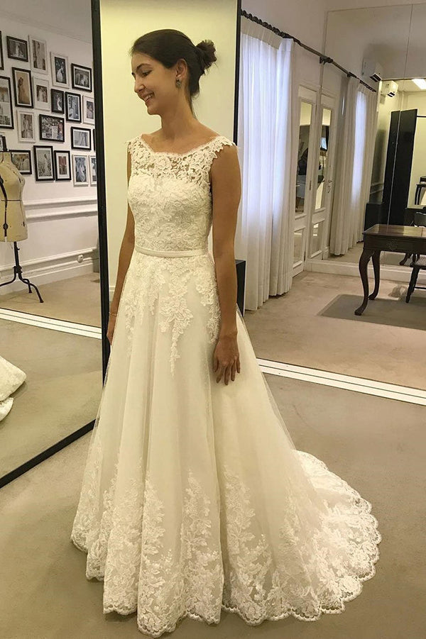Ombreprom Wedding Dress Simple Cap Sleeves Lace Appliques Tulle A Line Bridal Gown Ombreprom Wedding Dress Simple Cap Sleeves Lace Appliques Tulle A Line Bridal Gown