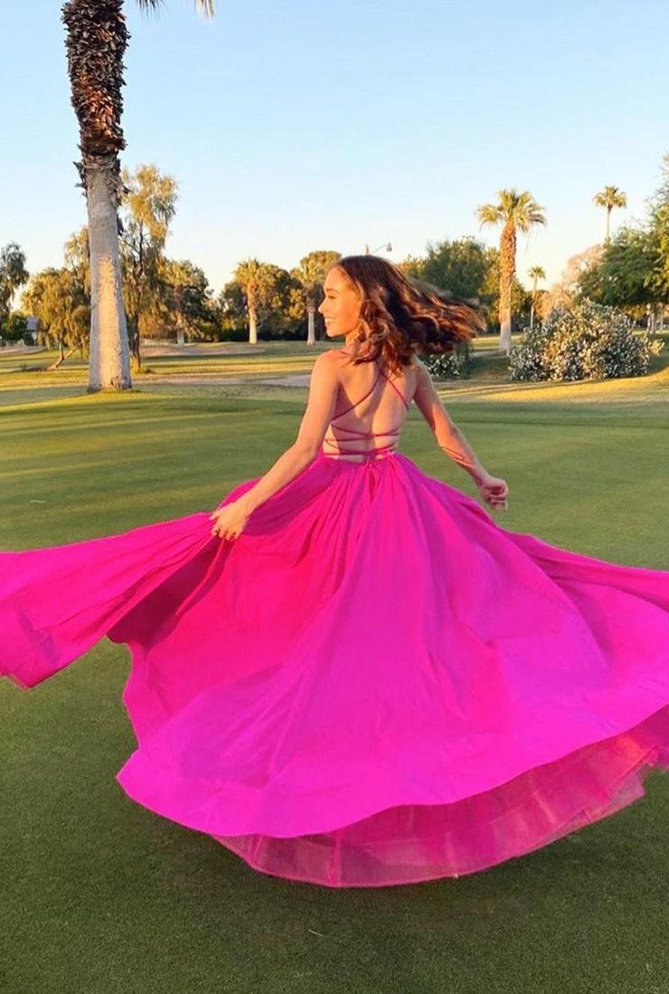 Chic Fuchsia A-line Spaghetti Straps Chiffon Long Prom Dresses Chic Fuchsia A-line Spaghetti Straps Chiffon Long Prom Dresses