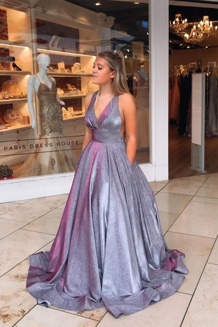 Sparkly A-line V neck Ball Gown Long Prom Dresses Sparkly A-line V neck Ball Gown Long Prom Dresses