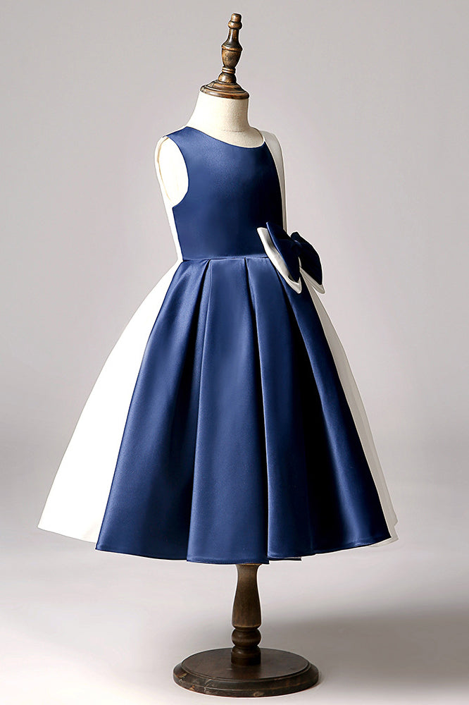Cute Navy Blue and White Stitching Sleeveless Flower Girl Dresses Cute Navy Blue and White Stitching Sleeveless Flower Girl Dresses