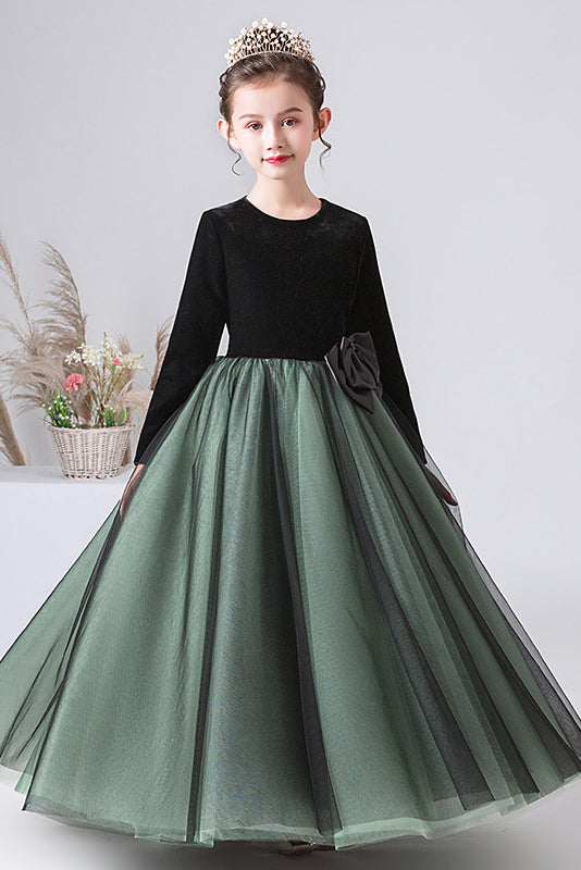 A Line Dark Green Long Sleeves Tulle Flower Girl Dresses A Line Dark Green Long Sleeves Tulle Flower Girl Dresses