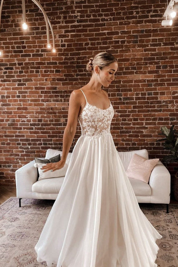 Fairy A Line V Neck Chiffon Wedding Dresses with Appliques Ivory Fairy A Line V Neck Chiffon Wedding Dresses with Appliques Ivory
