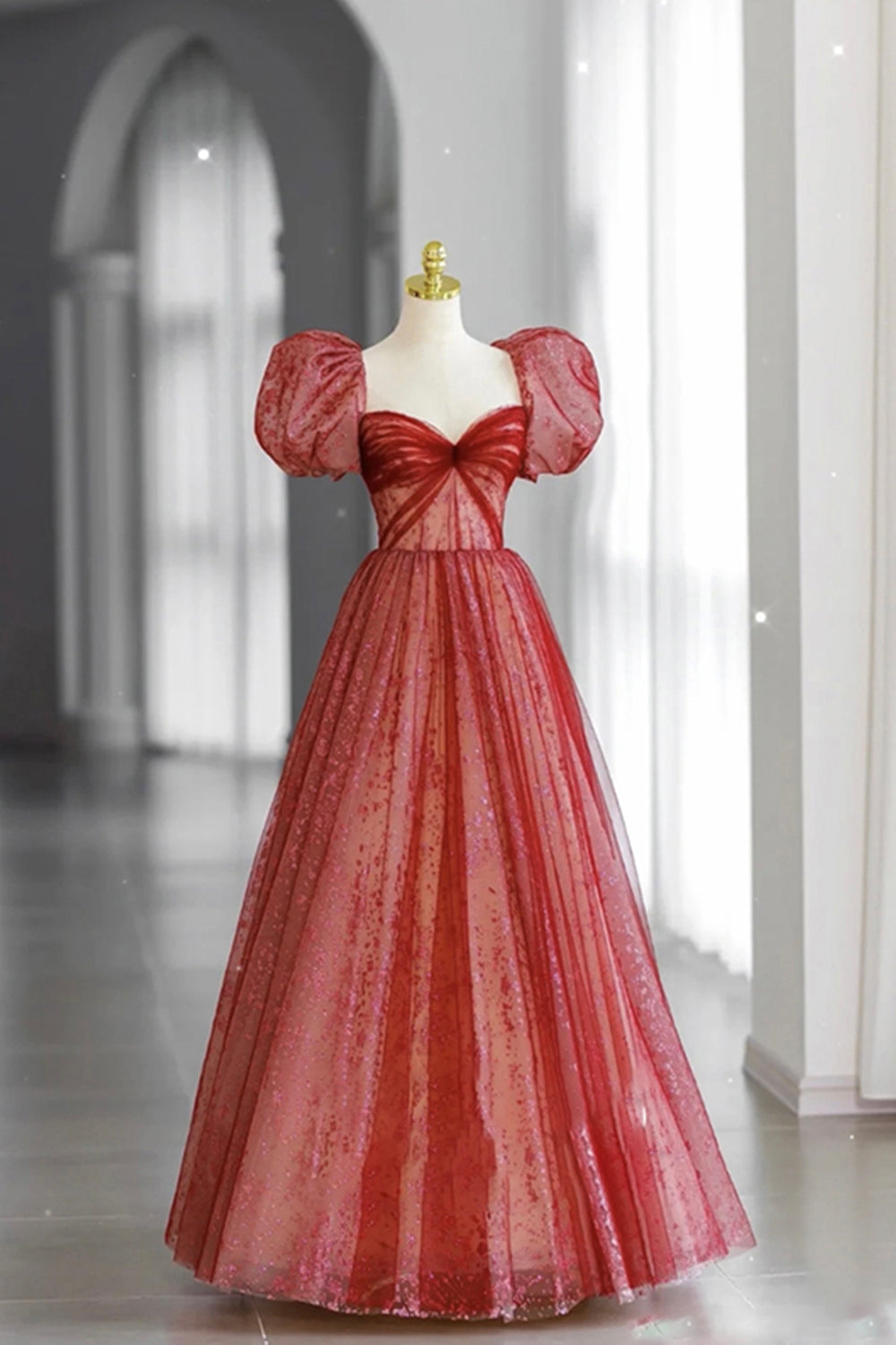 Sweetheart Neck Red A Line Tulle Formal Evening Dresses Long Prom Dresses Sweetheart Neck Red A Line Tulle Formal Evening Dresses Long Prom Dresses