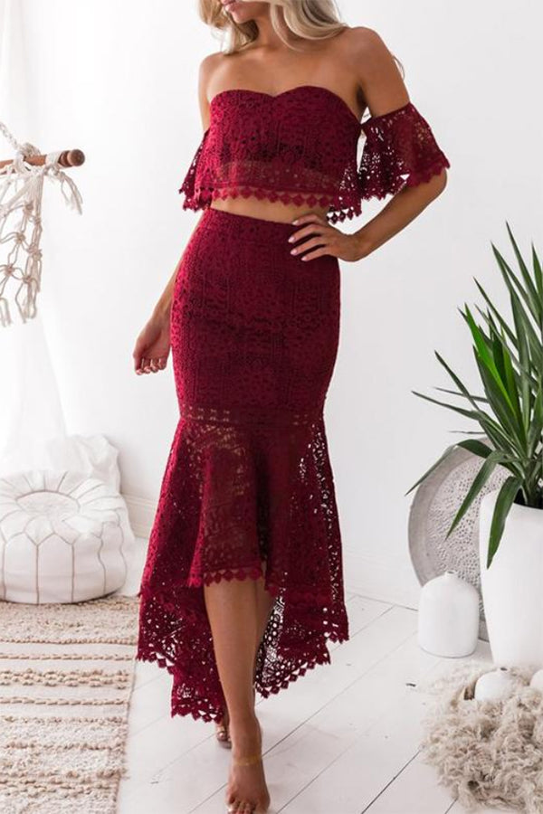 Ombreprom Homecoming Dress Burgundy Two Piece High Low Mermaid Lace Short Prom Dress Ombreprom Homecoming Dress Burgundy Two Piece High Low Mermaid Lace Short Prom Dress