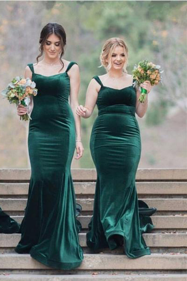 Mermaid Sweetheart Sleeveless Spaghetti Straps Velvet Bridesmaid Dresses