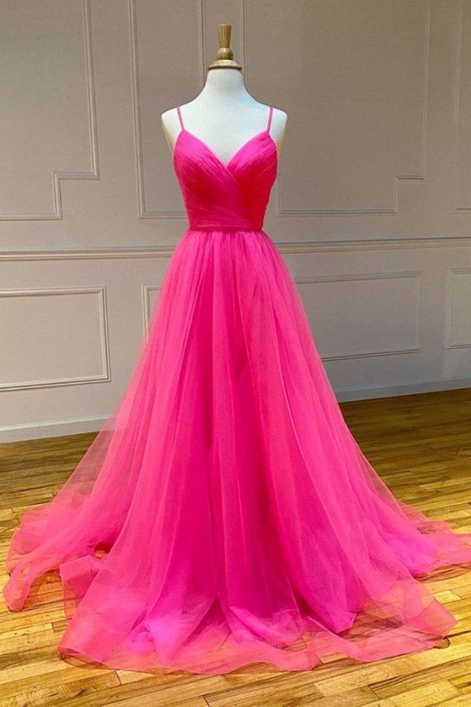 Pink Tulle Prom Dark Pink Formal Dresses Evening Dresses Dance