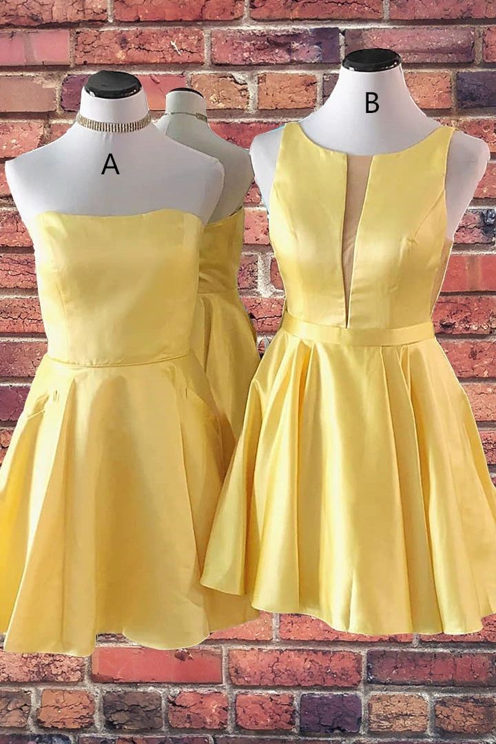 A-Line Yellow Sleeveless Short Homecoming Dresses A-Line Yellow Sleeveless Short Homecoming Dresses