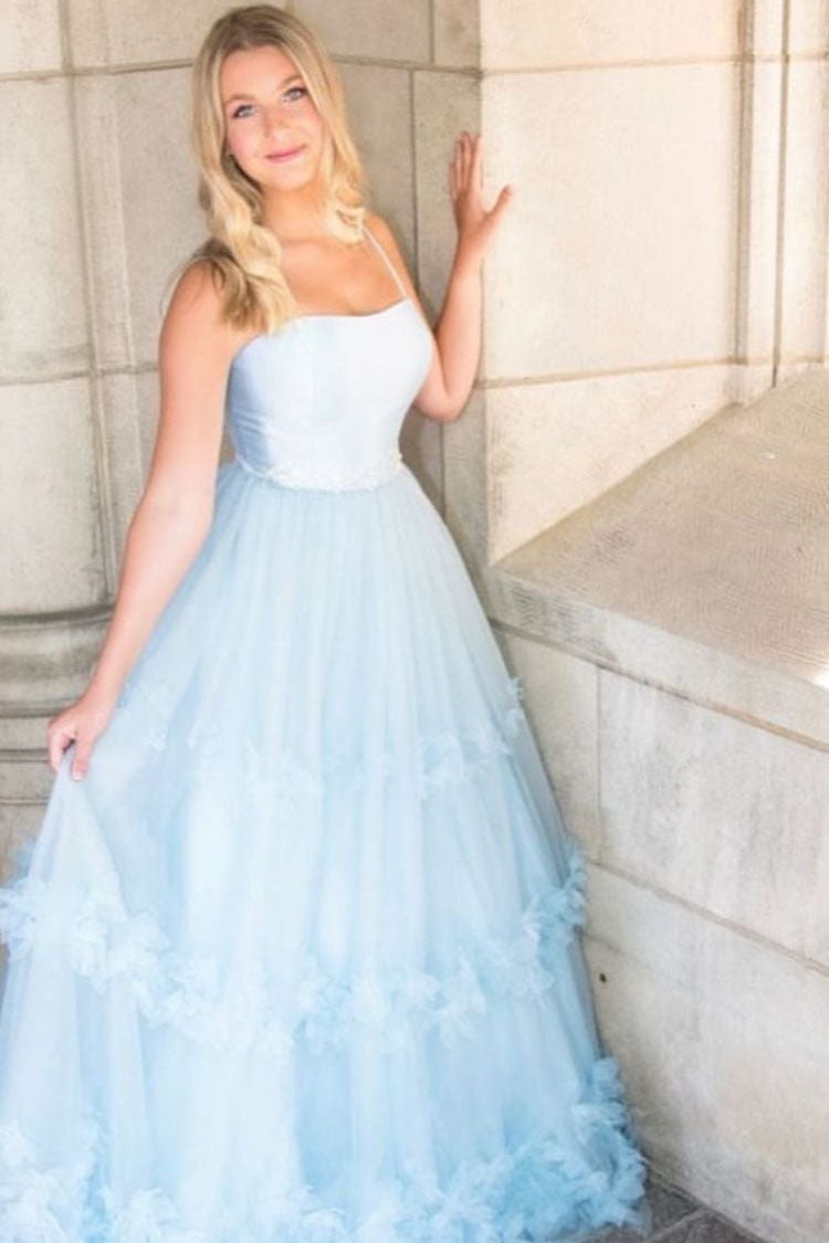 A Line Tulle Princess Formal Evening Dresses Sky Blue Long Prom Dresses A Line Tulle Princess Formal Evening Dresses Sky Blue Long Prom Dresses