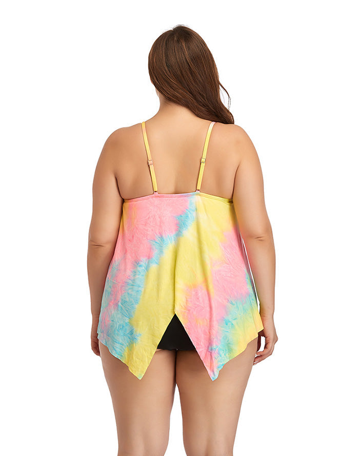 V-Neck Colorful Tie-Dye Plus Size Swimsuit