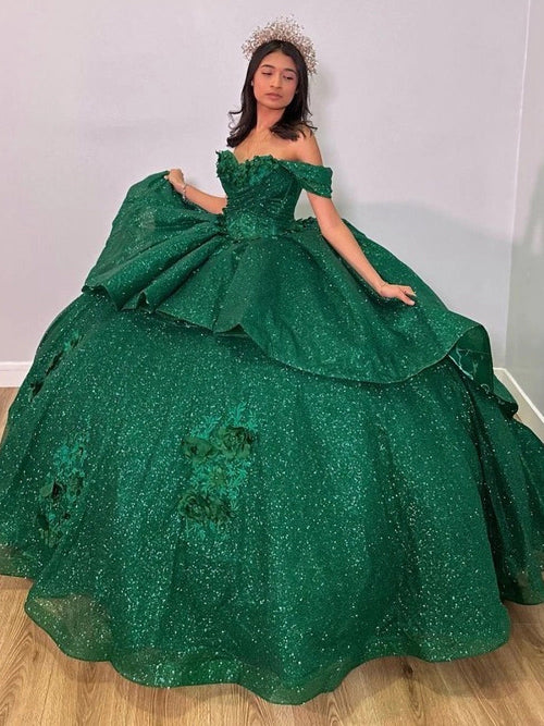 Stunning Green Tulle Appliques Ball Gown Sweet 16 Dress cc1007 main image 0