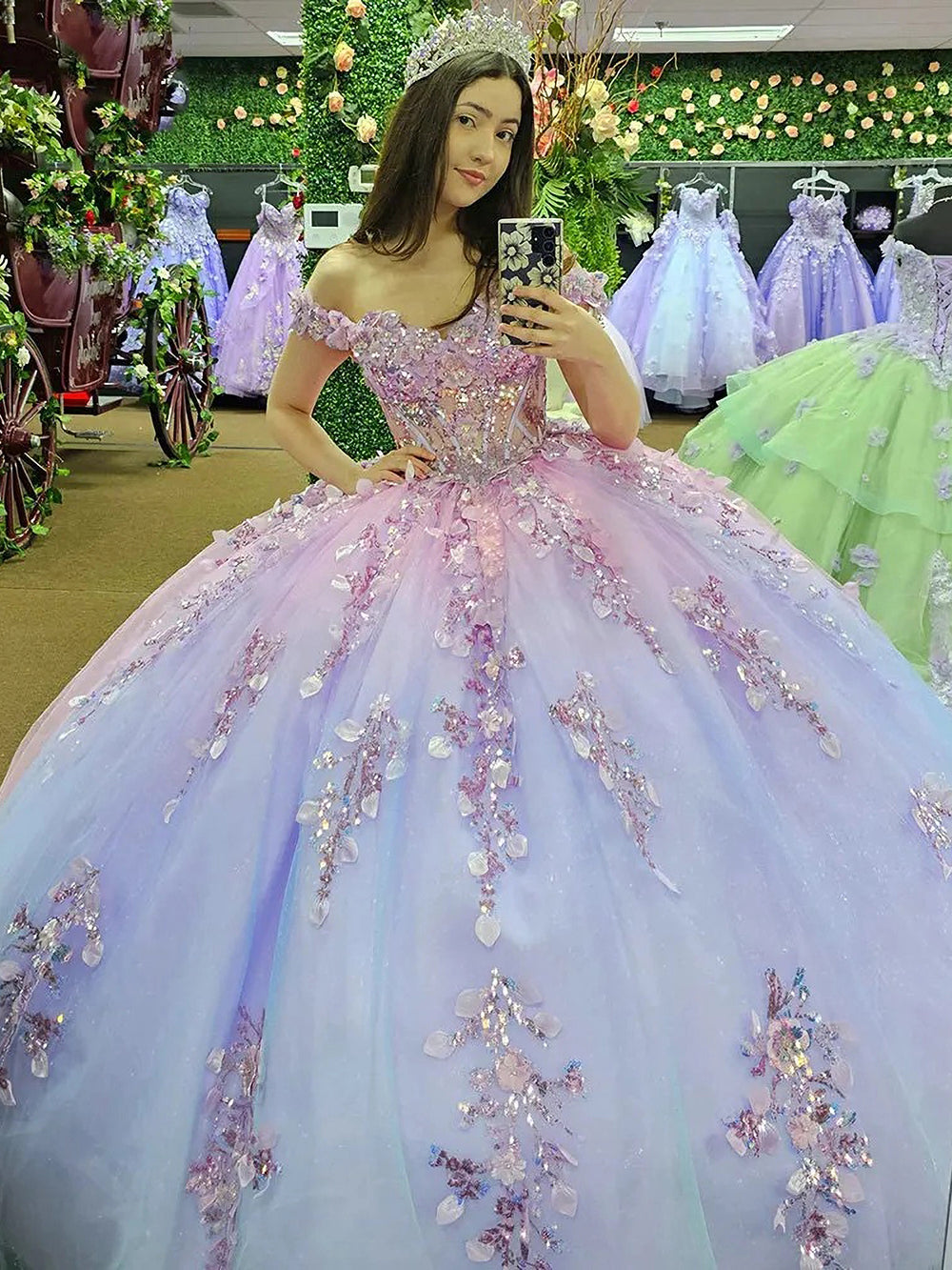 Sparkly Ball Gown Off Shoulder Appliques Beaded Tulle Princess Prom Dresses Party Gown Quinceanera Dresses for Sweet 16 Dress