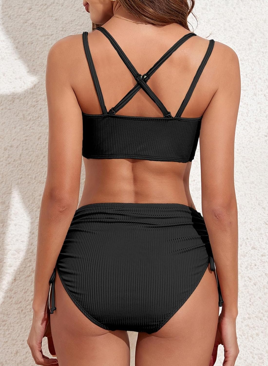 OmbreSwim - Women's Bikini Sets Two Piece Swimsuit V Neck High Waisted Ruched Tummy Control Bathing Suit