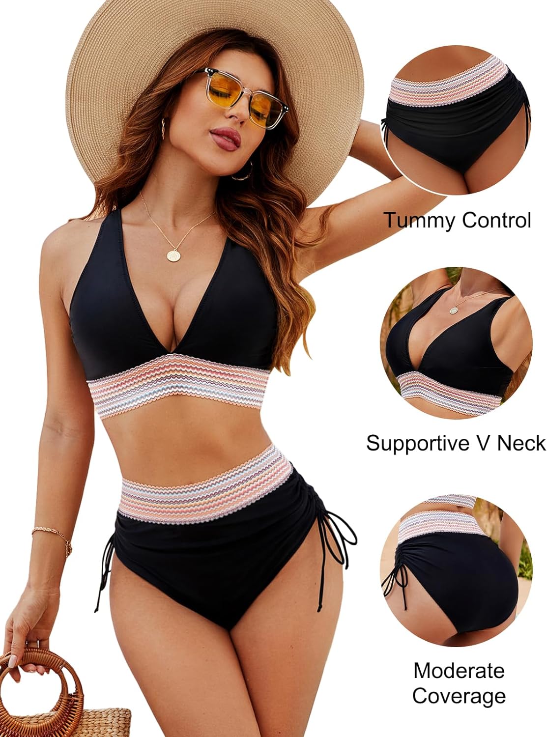 OmbreSwim - High Waisted Tummy Control Color Block Bikini Sets