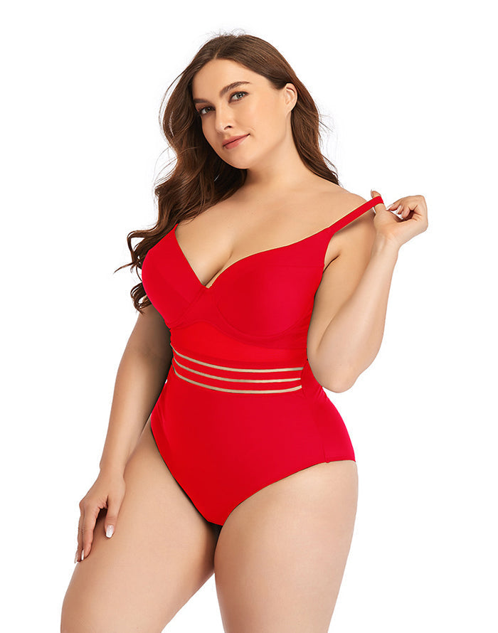 Red Sweetheart Neckline Cutout One-Piece Swimsuit