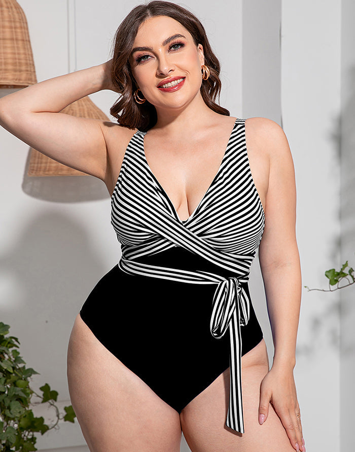 Ocevara Solid Striped Plus Size One-Piece Swimsuit - image 12