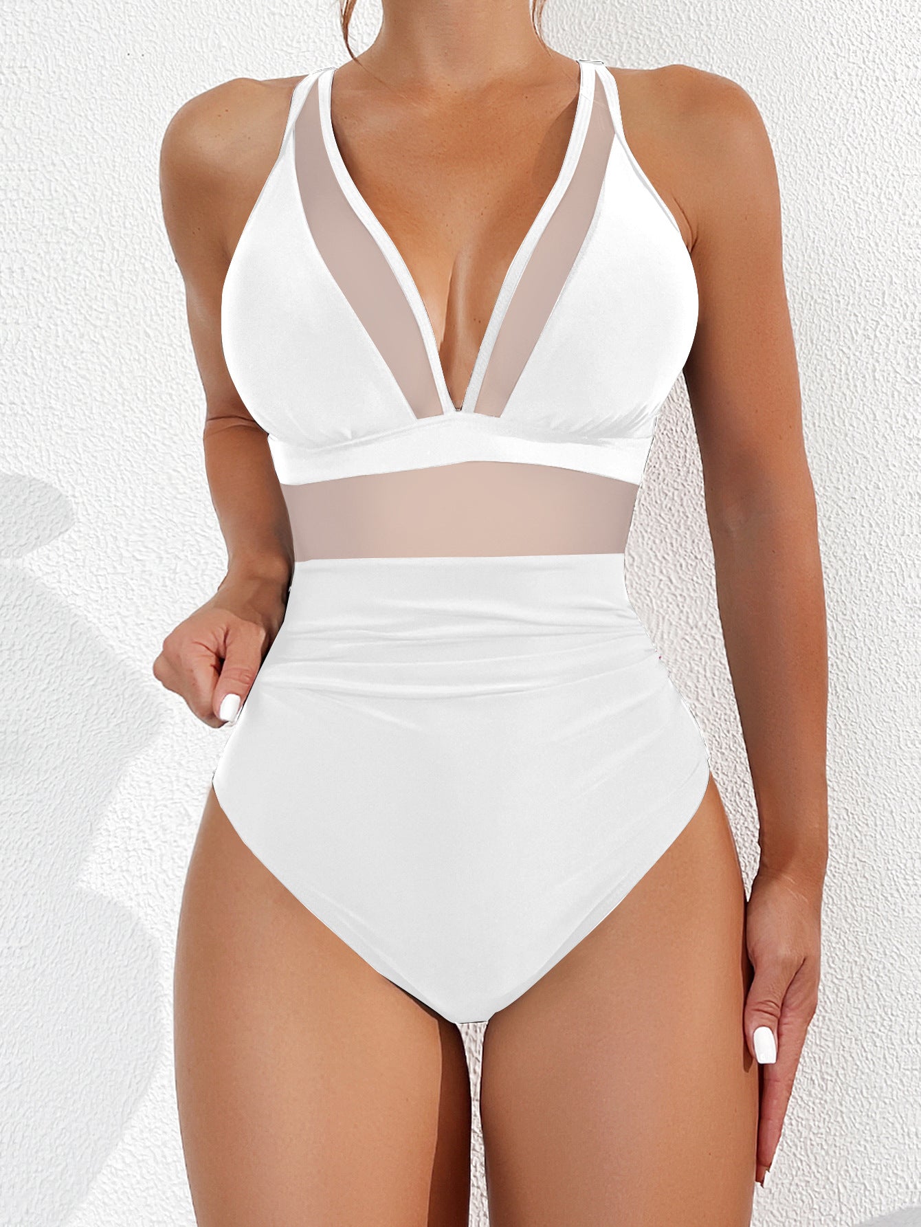 OmbreSwim - Women Plus Size One Piece Swimsuit V Neck Mesh Sheer Tummy Control Bathing Suit