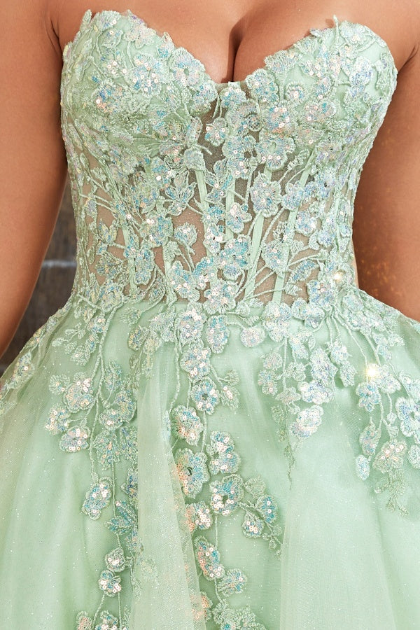 Chic & Modern A-Line Sweetheart Fully Sequins Appliques Light Green Glitter Tulle Lace Up Homecoming Dress