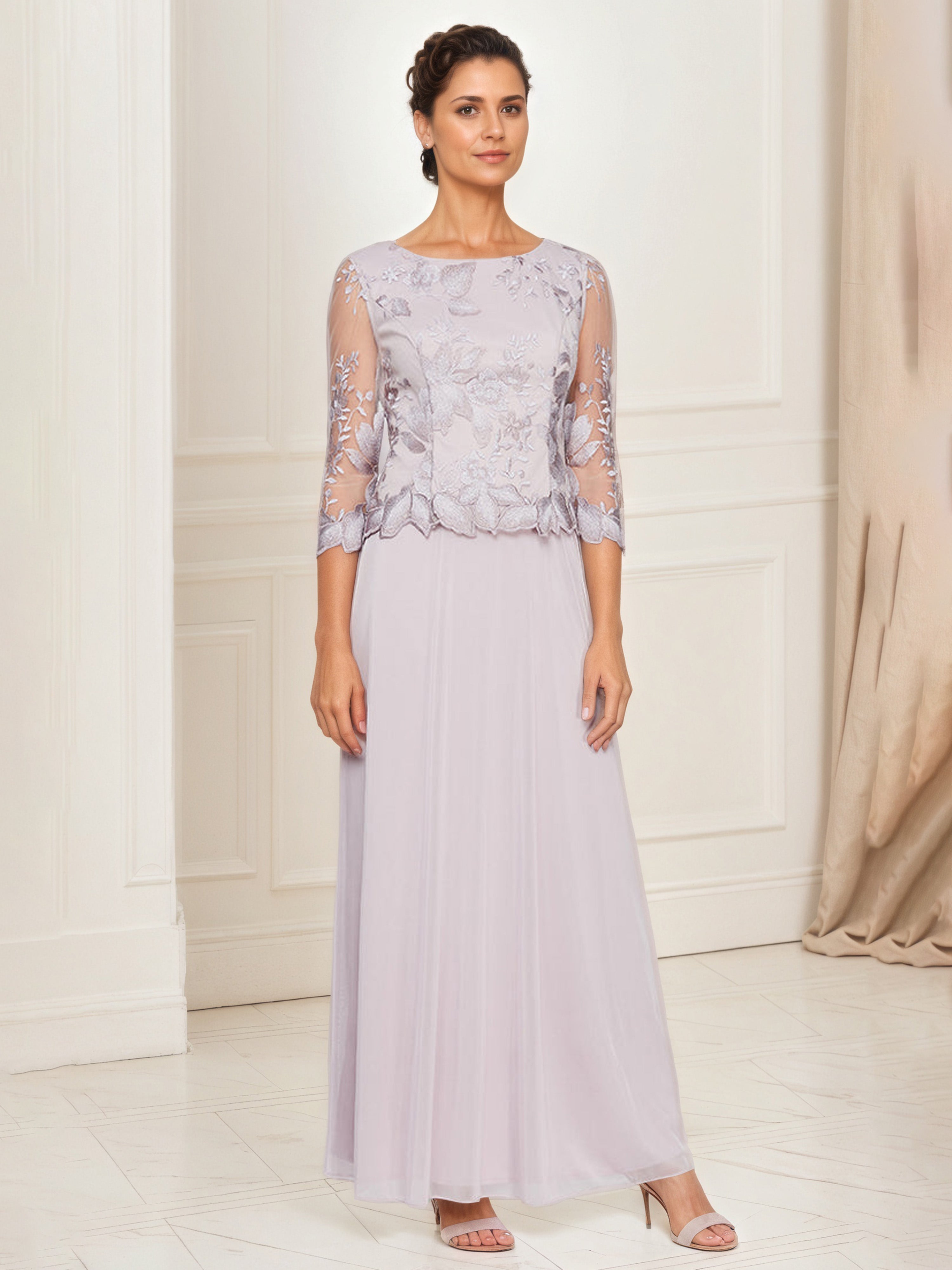 Wisteria A-Line Embroidered Tulle Long Mother Of The Bride Dress