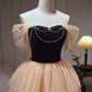 Pretty Champagne Off The Shoulder Beading A Line Tulle Long Prom Dresses