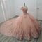 Blue Tulle Appliques Off the Shoulder Sweep Train Ball Gown  MOS30 main image 1
