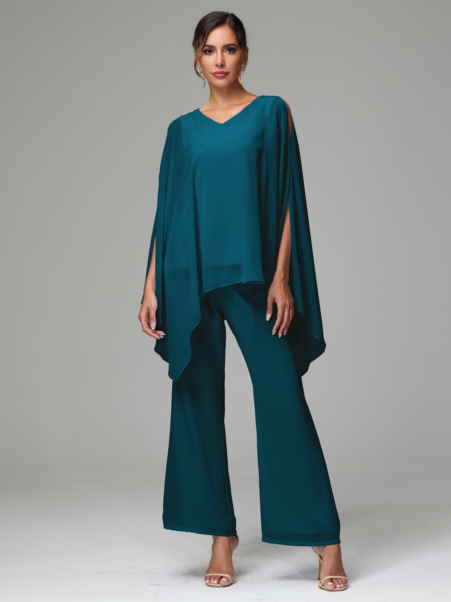 2 Pieces Flowy Split Sleeves Chiffon Mother Of The Bride Dress Pants S