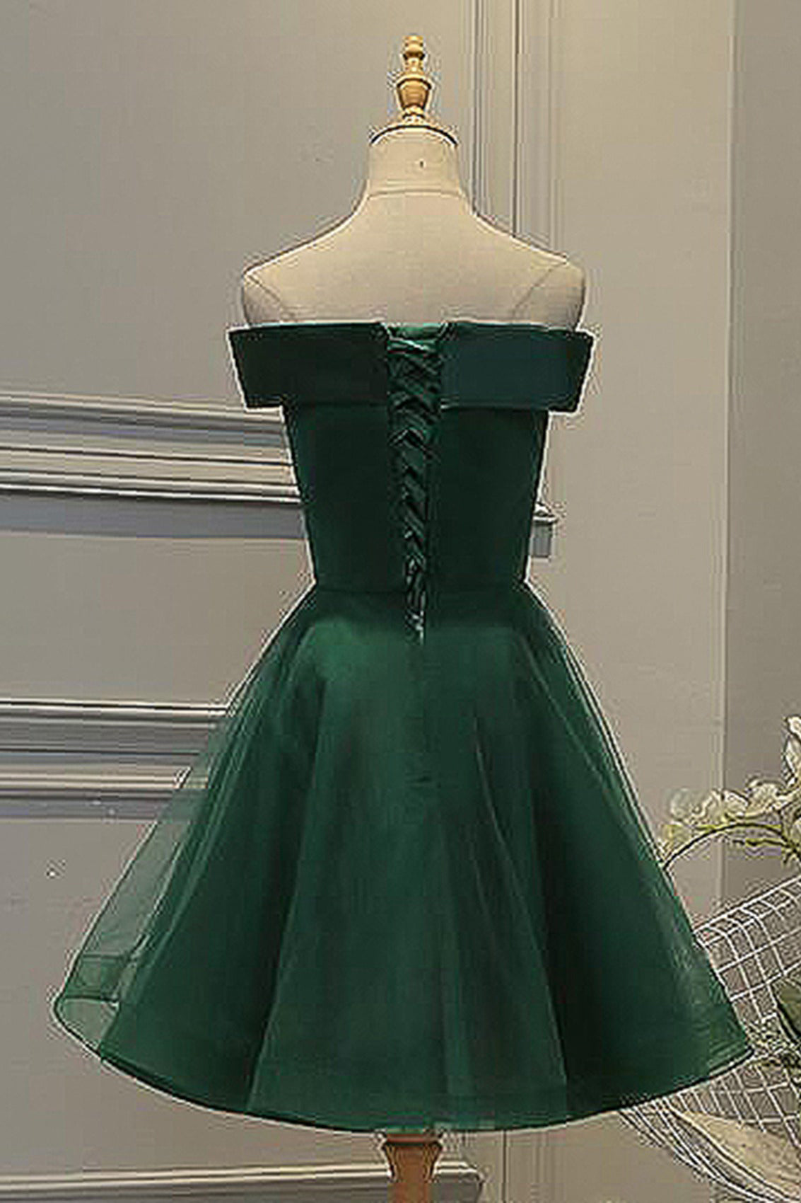 Dark Green Strapless A Line Appliques Tulle Homecoming Dresses