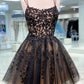 Black Spaghetti Straps Appliques Tulle Short Homecoming Dresses
