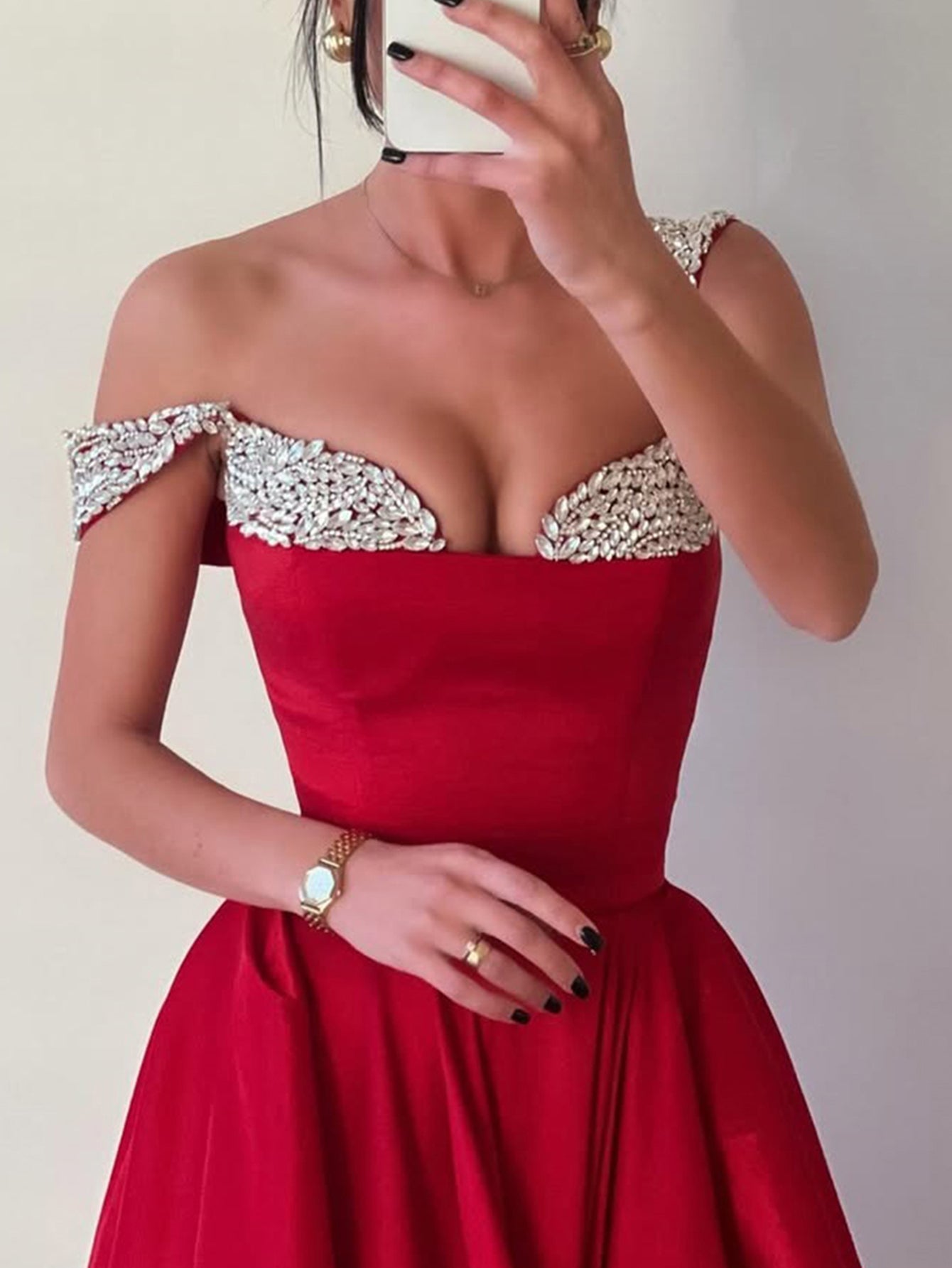 Luxury Crystal Ball Gown Long Prom Dress - Red