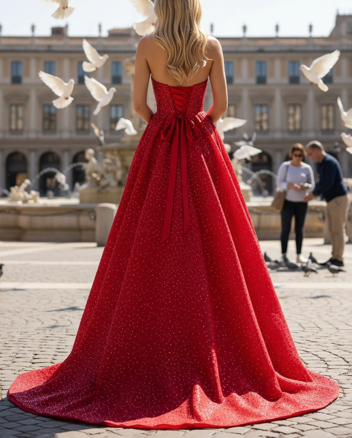 Halter Big Bow Sparkly Beading Lace Up Bodice Long Ball Gown Prom Dress - Red Halter Big Bow Sparkly Beading Lace Up Bodice Long Ball Gown Prom Dress - Red