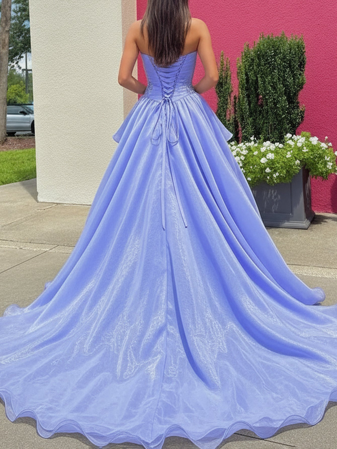 Sweetheart Beading Ruched Bodice Ball Gown Prom Dress With Detachable Strap - Lavender