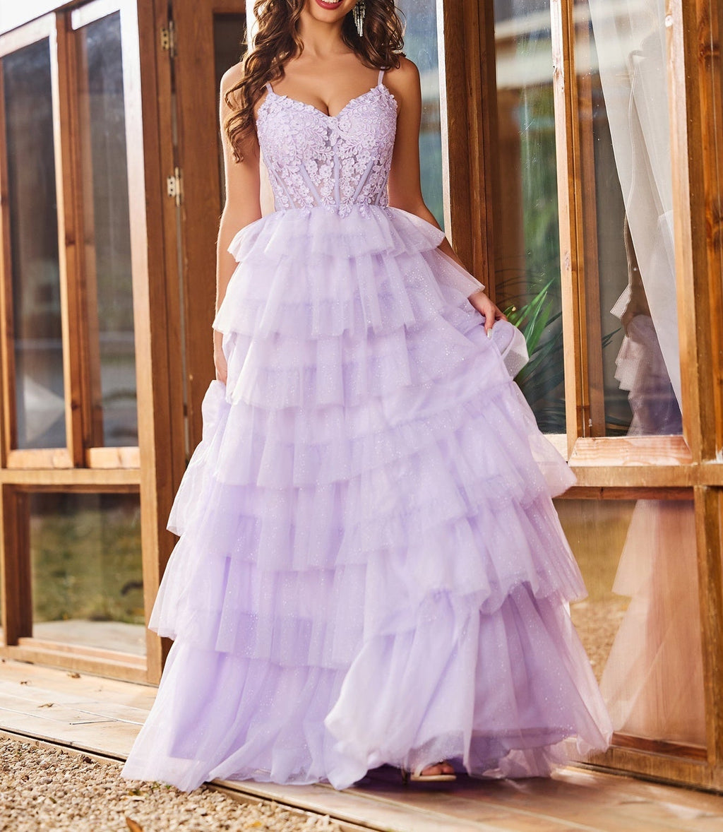 purple and white ombre prom dress Blue/Purple Ombre Tulle Prom Dress, V Neck Lace Appliqued Pageant Dres SheerGirl