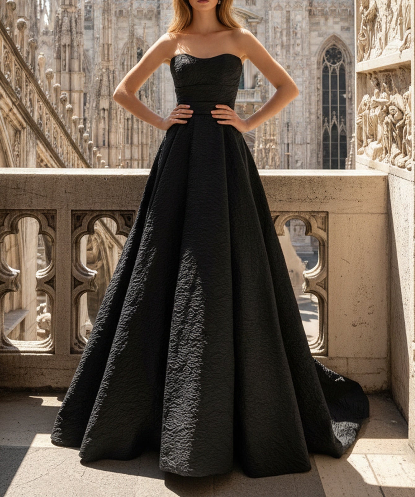 Strapless Floral Corset Lace Up A-Line Long Prom Dress - Black