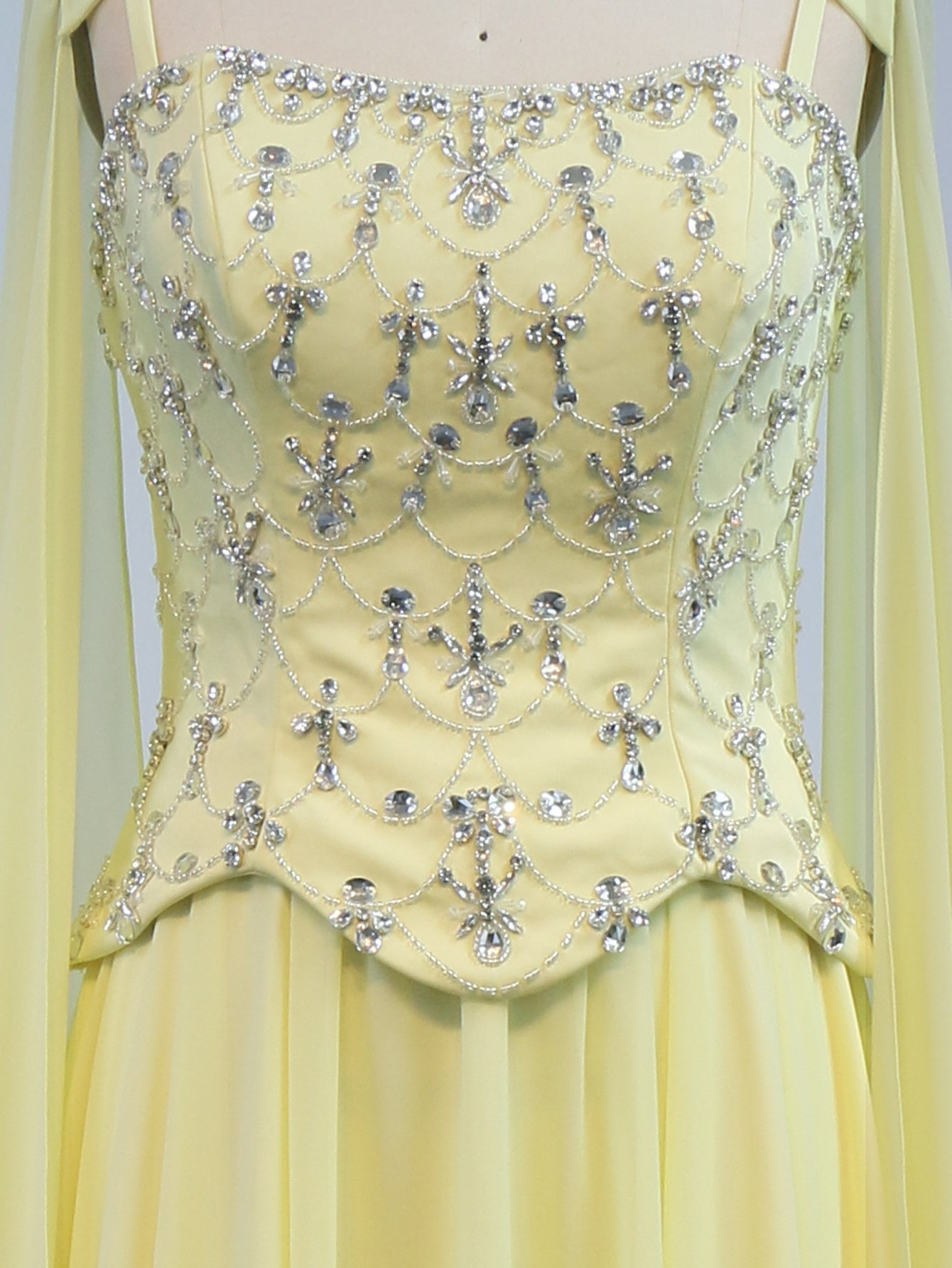 Sparkly Beading Spaghetti Shoulder Straps A-Line Long Prom Dress With Shawl - Goose Yellow