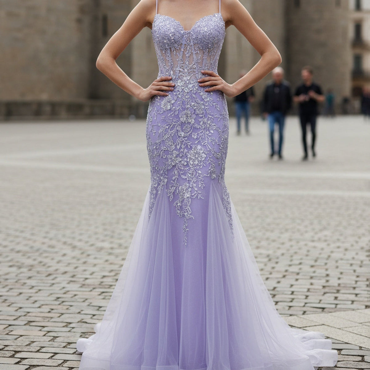 Sparkly Purple Bridesmaid Dresses Lavender Ombre Bridesmaid Dresses Sparkly Beading Spaghetti Shoulder Straps Lace Illusion Mermaid Long Prom Dress Lavender