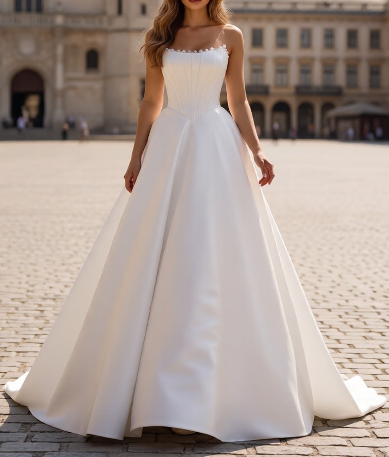 Sparkly Beading Pleated Lace Up Long Ball Gown Prom Dress  - White