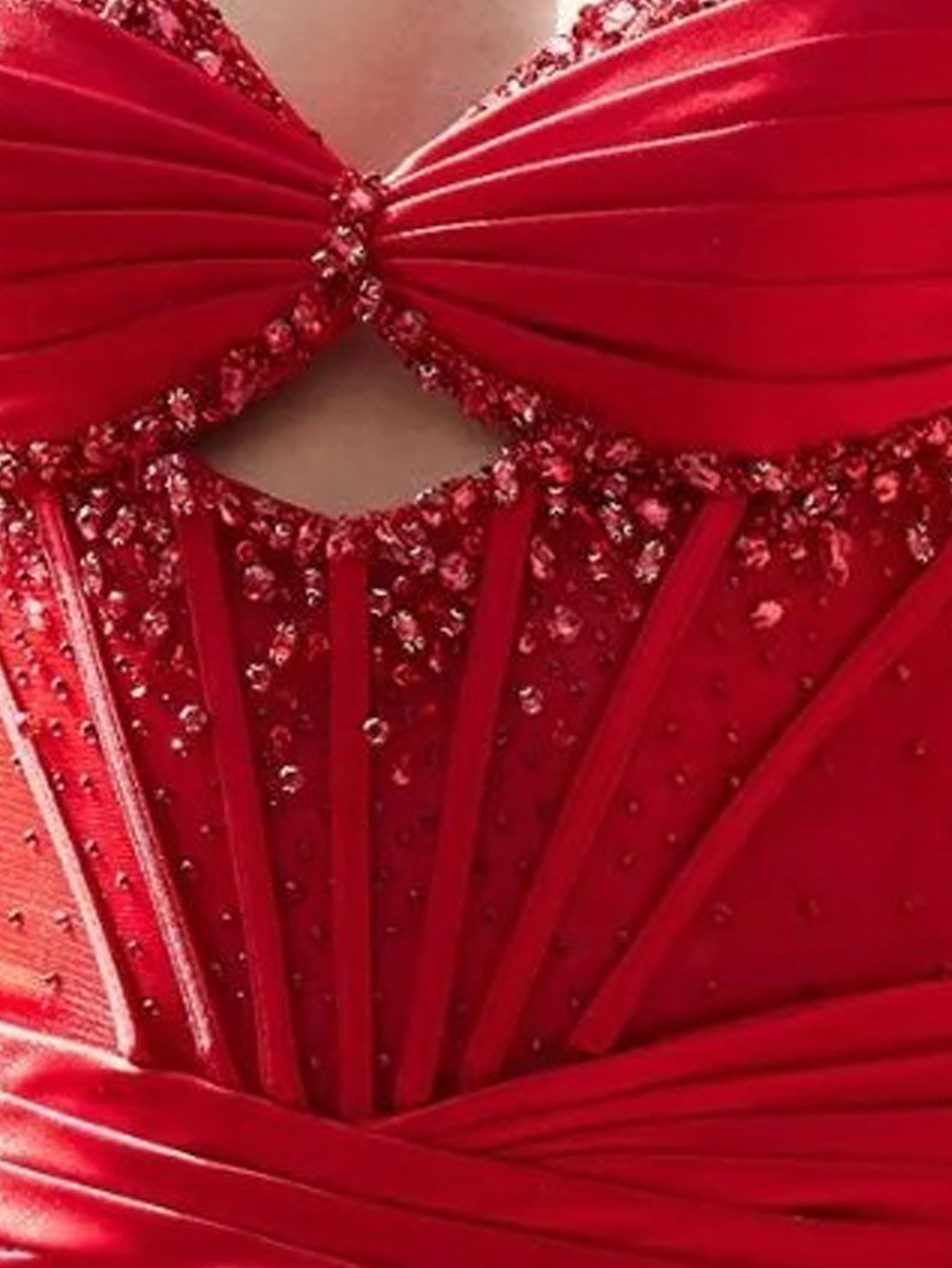 Hand Beading Bodice Crystal Mermaid Prom Dress - Red