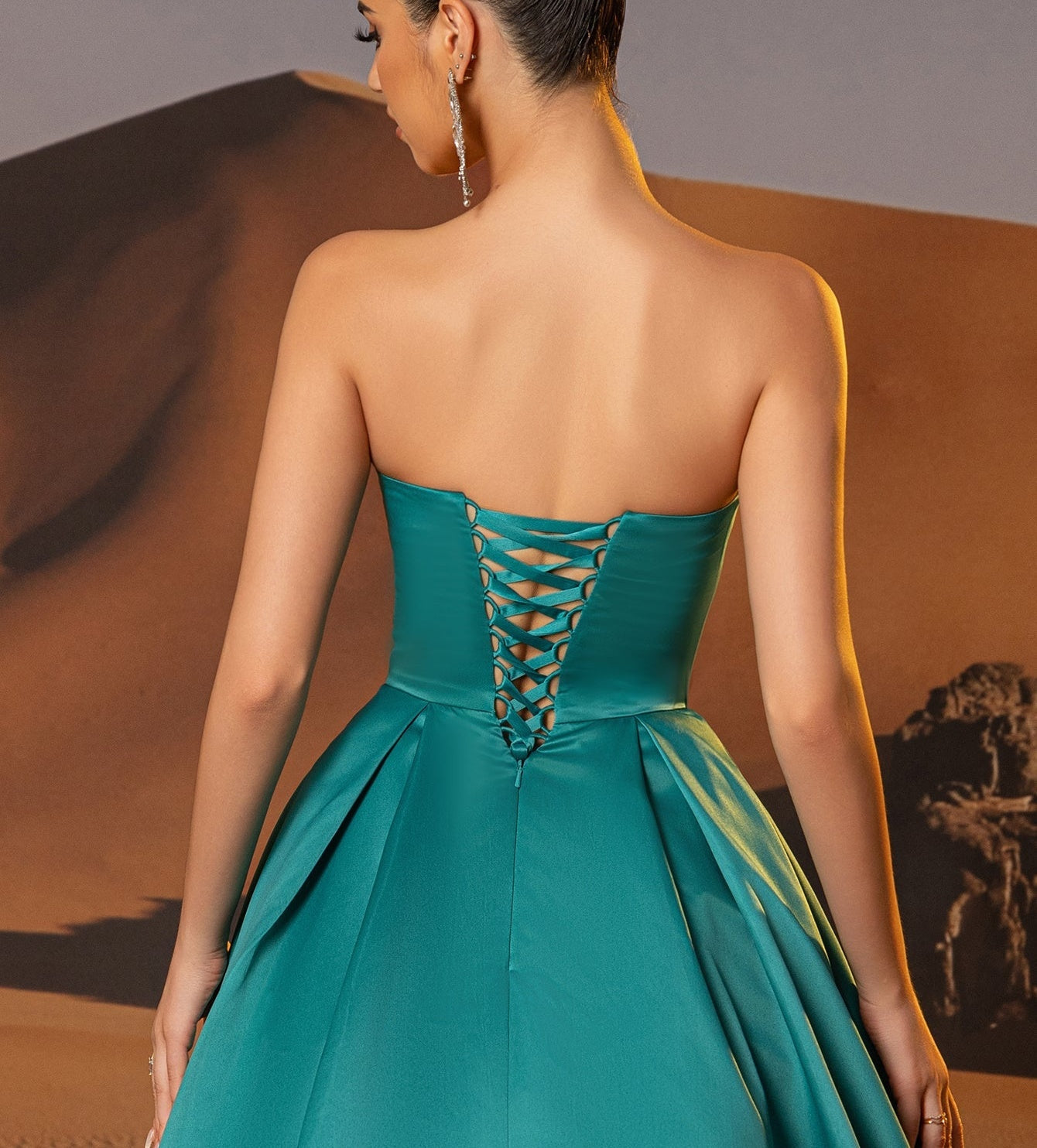 Strapless Ball Gown Prom Dress With Pleated - Teal