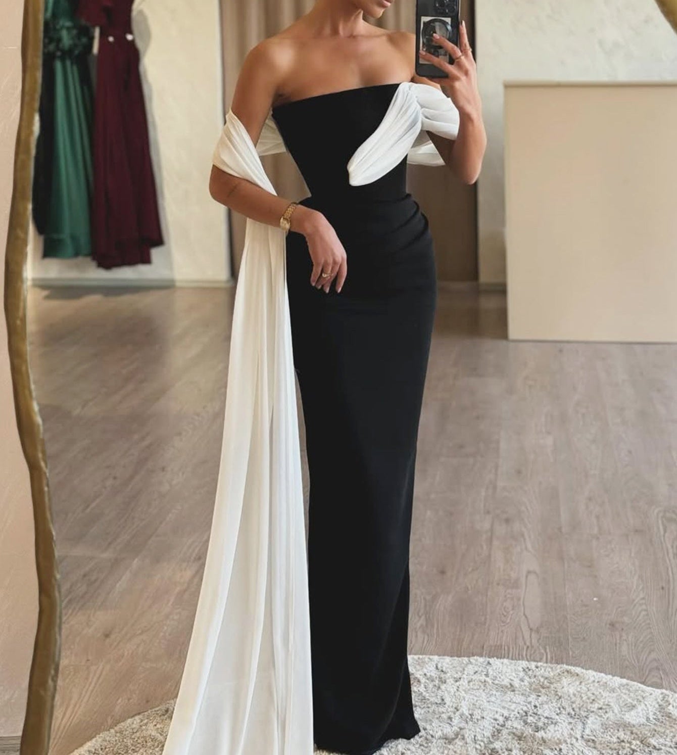 One Shoulder Sheath Long Prom Dress With Drop - Black