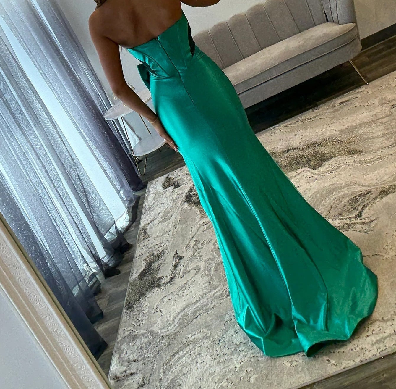Bow Deep V-Neck Sparkly Mermaid Prom Dress - Turquoise
