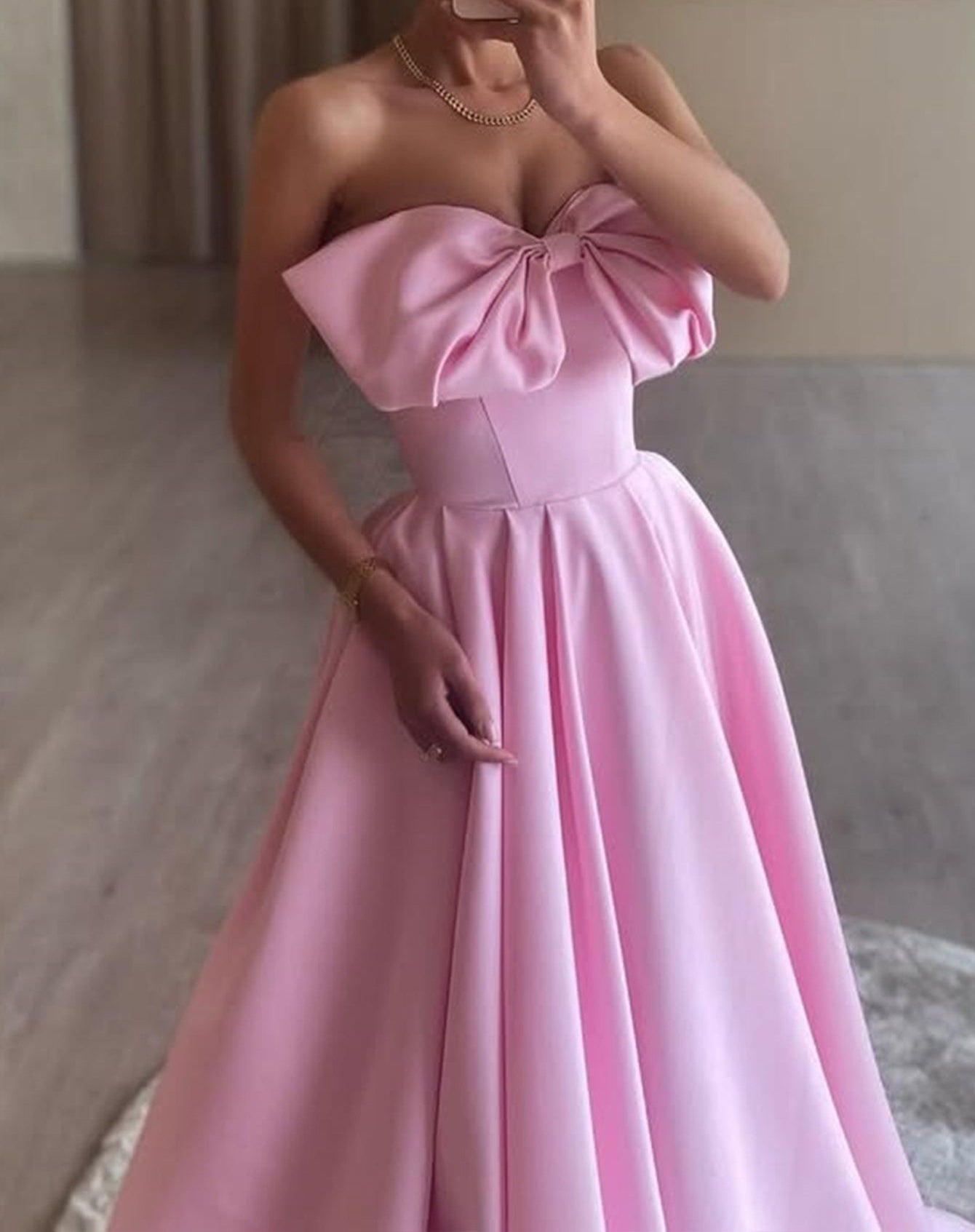 Big Bow Strapless Ball Gown Prom Dress - Pink