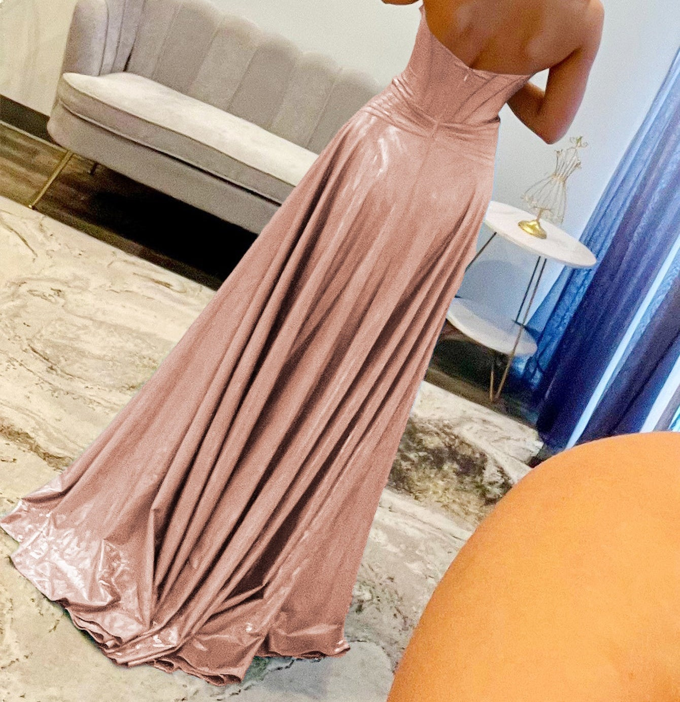 A-Line Cut Front Pleated Long Prom Dress - Blush Pink